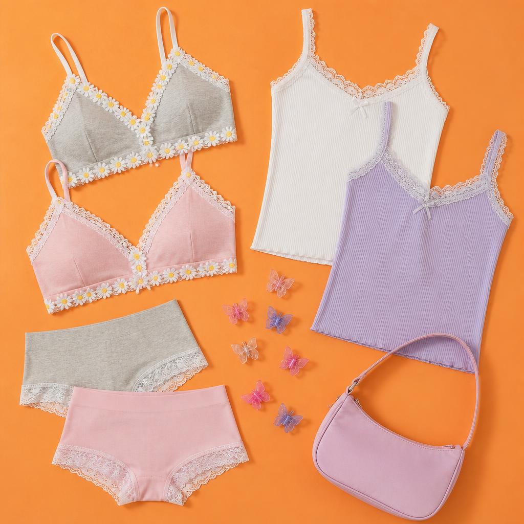 Everyday Essentials product flat-lay with lace details